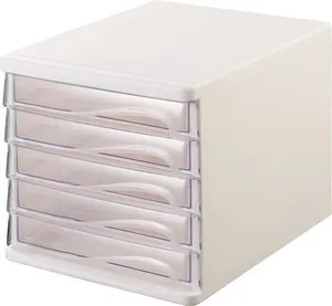 Fiókdoboz, 5x fiók, szürke/átlátszó, műanyag, HELIT
